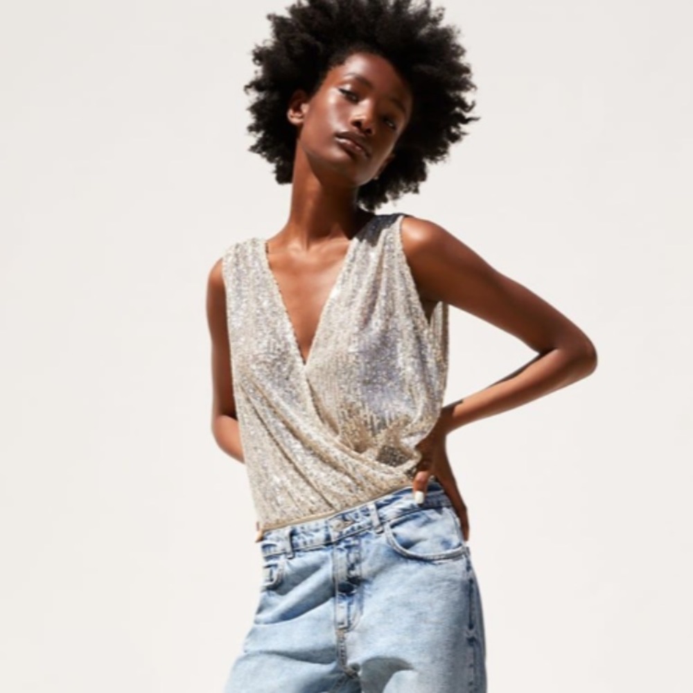 NWT Zara Sequin bodysuit sold out!! Sz Sm